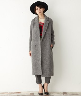 【預購】日本連線moussy 78%羊毛灰色雙排釦長大衣羊毛呢長袍外套