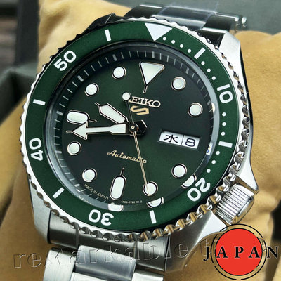 【SEIKO 自動機械手錶】 精工五號自動機械錶款SBSA013綠面x綠框(日本限定)