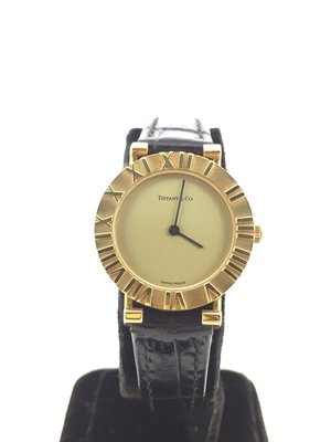 【益成當舖】流當品 原裝黃k蒂芬妮TIFFANY&amp;CO女士皮帶錶
