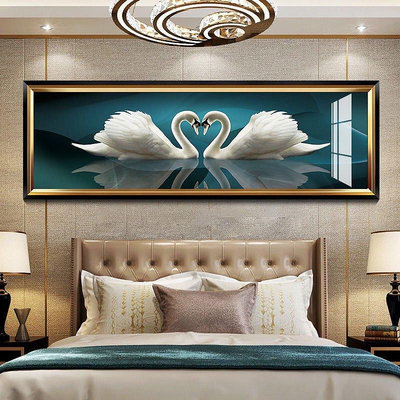 【熱賣精選】臥室床頭裝飾畫溫馨現代簡約房間掛畫北歐風格客廳新中式壁畫天鵝