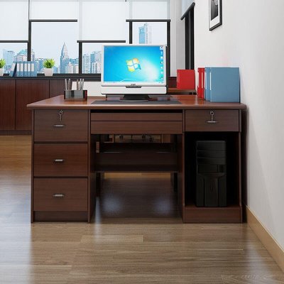 現貨熱銷-電腦桌臺式辦公桌家用寫字1.4米單人1米書桌 1.2米抽屜帶鎖簡約桌