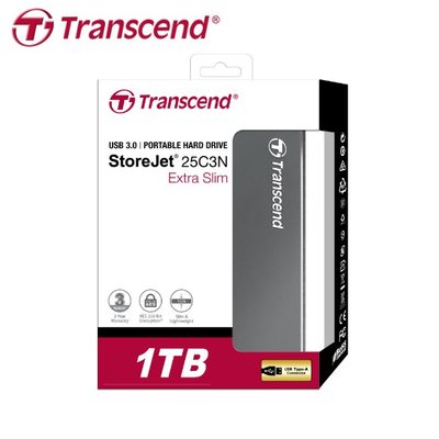 【保固公司貨】創見 1TB StoreJet 25C3 USB3.0 2.5吋 超薄鋁合金 (TS-25C3-1TB)