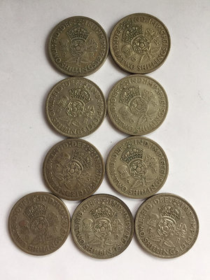 英國從1937年到1945年9個不同年份喬治六世2先令銀幣6413