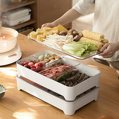 現貨火鍋備菜盤可疊加分格瀝水備菜盒家用火鍋配菜盤多功能冰箱保鮮盒