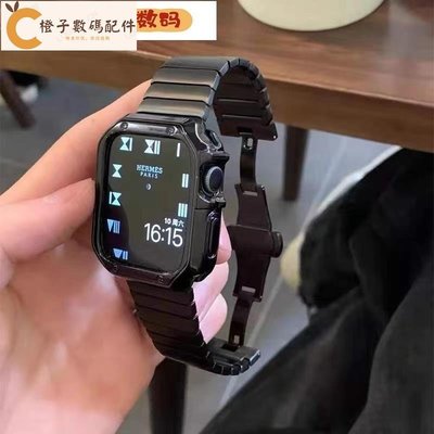 不褪色錶帶錶殼 適用於 Apple Watch 8 7 6 5 SE 一件式不鏽鋼錶帶 金屬錶帶 41m[橙子數碼配件]