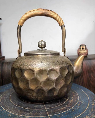 日本早期熏銀老銅壺  水注