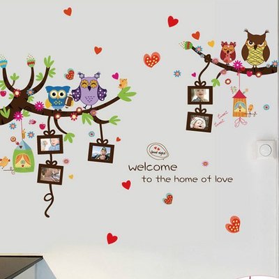 Loxin 創意可愛相片壁貼 貓頭鷹相框愛心【BF1449】兒童壁貼 DIY組合無痕壁貼 牆貼 壁紙 背景貼