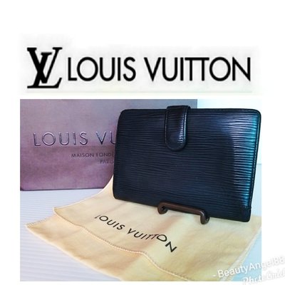 Louis Vuitton 路易威登 LV 水波紋蝴蝶扣EPI中夾 翻扣黑色錢包皮夾4卡零錢袋$588 一元起標 有BV