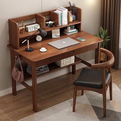 全實木書桌書架組合一體簡約台式電腦辦公桌學生寫字桌~特價