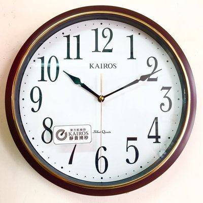 東方 凱樂時 凱樂絲 KAIROS 經典咖啡 金圈 素雅 掛鐘 靜音掃秒 日本機芯 大字更好認時 KW-1801