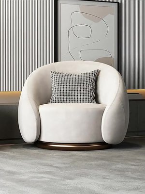 北歐輕奢極簡休閑椅設計師椅短絨懶人沙發椅客廳老虎椅旋轉單人椅