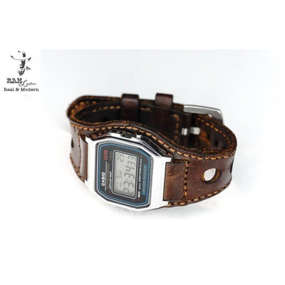 卡西歐 AE 1200 WHD 和 18 毫米紅棕色皮革 BX3 手錶的真皮 RAM 皮革錶帶耐用美觀