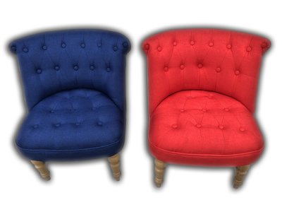 （台中 可愛小舖）南法法式鄉村風亞麻布拉扣紅色/藍色靠背椅沙發椅主人椅閱讀椅矮椅單人椅休閒椅百貨公司咖啡店下午茶店甜點店