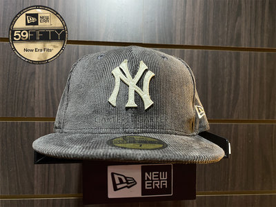 New Era x NY Yankees Corduroy 59Fifty 美國職棒紐約洋基灰色燈芯絨貼布Logo全封帽