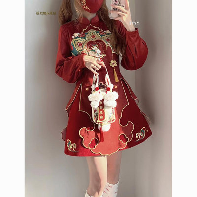 新年衣服 過年戰袍 過年服 過年衣服 兔年衣服 胡烈娜jk制服2023新款中式蘿莉塔cos服冬季漢服女限定兔年拜年服