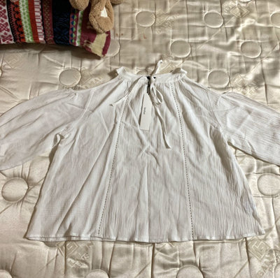 Heather日系品牌白色素綁帶長袖上衣