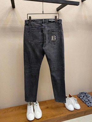 【熱賣精選】BALMAIN巴爾曼春夏新款高端水洗破洞做舊修身微彈小腳男士牛仔褲