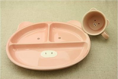 *小栗鼠散步鋪*日本製可愛動物造型陶製兒童餐具組(餐盤+杯子) 碗盤 彌月禮盒~大推薦♥