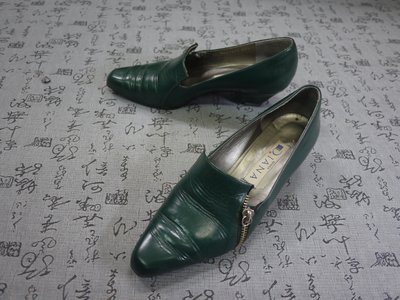 日本製 DIANA 高級拉鍊真皮粗跟鞋 USA 6.5 EUR 37 JPN  23.5 CM
