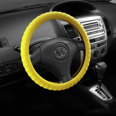 【行車碼頭】汽車方向盤矽膠套-【黃色】 可伸縮 方向盤套 方向盤皮套