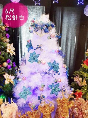 聖誕樹 6尺松針白成品樹(含所有裝飾+燈)，聖誕佈置/聖誕節/會場佈置/聖誕材料/聖誕燈，聖誕樹，X射線【X120503】
