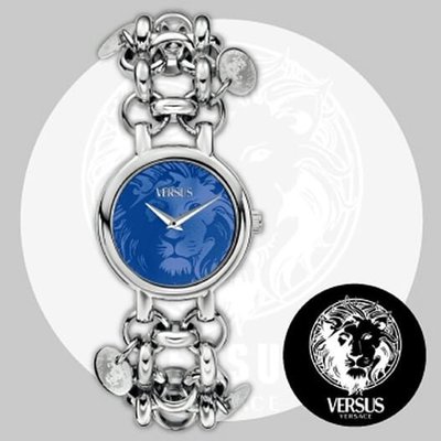 Versace 副牌 Versus 現貨1.9折!藍色獅頭logo吊飾時尚精品手鍊手錶女錶*全新真品原廠包裝