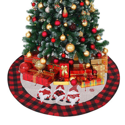 【現貨精選】聖誕節用品聖誕樹裝飾紅黑白格122CM森林人樹裙聖誕樹底圍裙裝扮