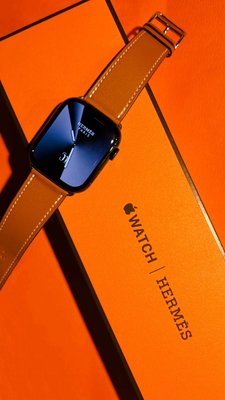 《當肯二手名品》Hermes Apple Watch 不銹鋼 焦糖 牛皮 寬 手環 智能 錶 手錶 45MM ㊣