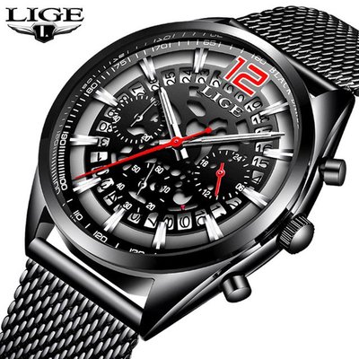 現貨手錶腕錶LIGE利格跨境專供男士石英手錶防水多功能夜光腕錶鏤空新概念腕錶