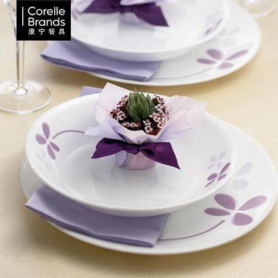 正品美國進口康寧餐具紫色幸運草碗碟套裝16件套/16頭餐具套裝