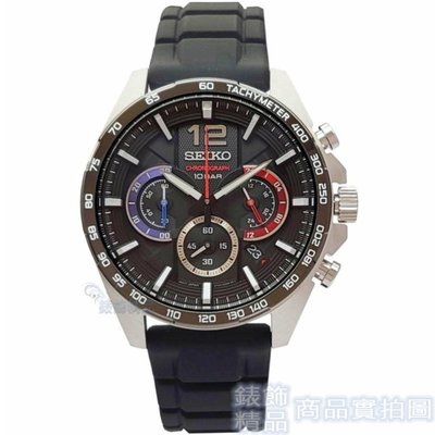 SEIKO精工錶 SSB347P1 手錶 運動 時尚黑 三眼計時 橡膠錶帶男錶【錶飾精品】