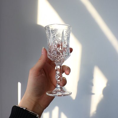ins可愛杯子喇叭透明玻璃高腳杯大開口簡約紅杯浮雕香檳冷飲杯~滿2組出貨