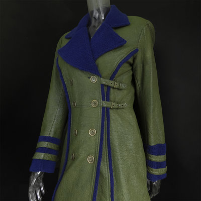 美國時尚設計品牌ANNA SUI 安娜蘇深綠色漆皮羔羊絨長大衣  美國製