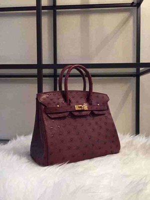 France Window 愛瑪仕 柏金包 Hermes 棗紅色 鴕鳥皮 Birkin 金扣 25CM