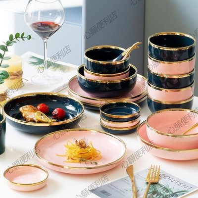 下殺-碗碟套裝家用北歐輕奢餐具碗盤創意網紅陶瓷碗個性碗筷盤子組合