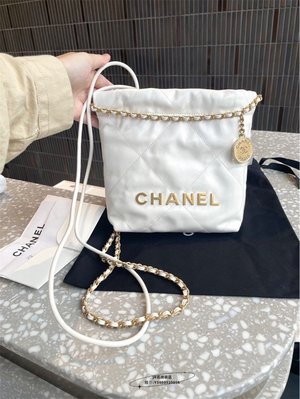 JR精品Chanel 22 bag mini 垃圾袋 現貨 迷你 白色 牛皮  AS3980 鏈條包 23S新款