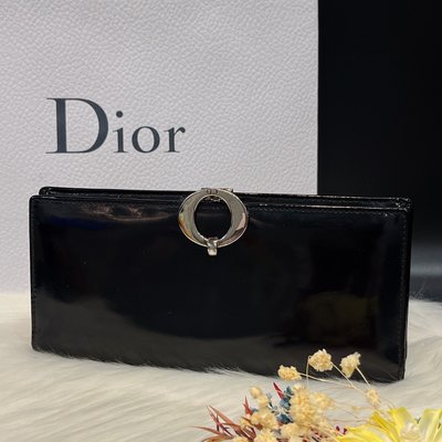 【哈極品】二手品《Christian Dior 迪奧 中古VINTAGE款 黑色亮皮二折長夾/皮夾》