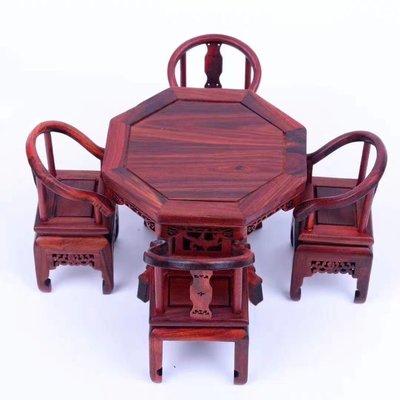 下殺-紅木雕刻工藝品擺件微縮家具紅酸枝八仙桌官帽椅圈椅微型小禮品
