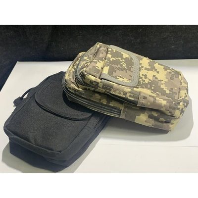 7吋 加大版 雙拉鍊 附肩背帶 戰術包 手機包 掛包 腰包 戰術腰包 黑色 數迷彩