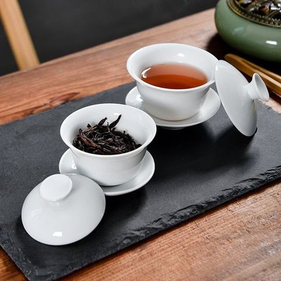下殺-功夫茶茶具套裝陶瓷茶碗茶杯潮州白瓷三才碗蓋碗泡茶器具家用純白
