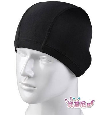 小黑來福，VV1布面泳帽可搭配泳衣比基尼，售價100元小黑