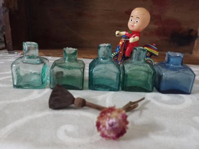 西洋古董老墨水瓶方形老玻璃瓶/懷舊復古風格擺飾分售（1043）