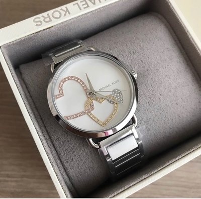 MICHAEL KORS Portia Sliver 愛心晶鑽錶盤 銀色不鏽鋼錶帶 石英 女士手錶 MK3823