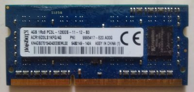 (終身保固)筆電記憶體 金士頓 PC3-12800S (DDR3-1600)4G(高雄市)