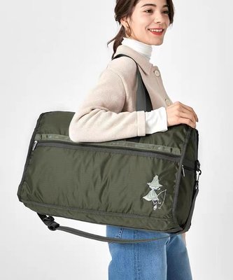 Lesportsac x moomin 精緻刺繡 深綠 7185 手提肩背斜背大款旅行包 背面可插行李箱  附收納袋 限時優惠