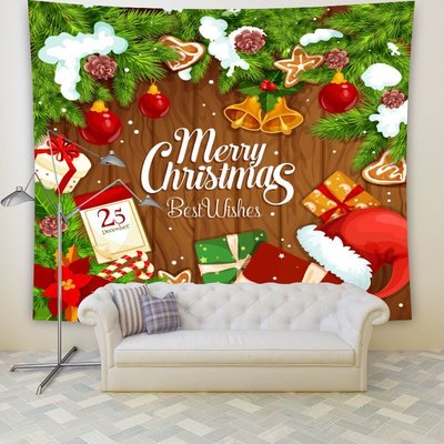 2024 新年 聖誕節 掛毯 背景牆布 節日 裝飾 背景布 聖誕老人 聖誕樹 掛布 Christmas-星紀