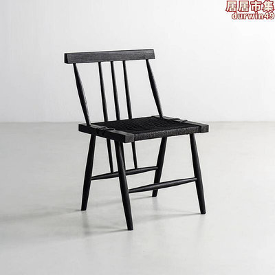 侘寂風白木草座椅中島喬治椅白木黑色繩編餐椅靠背泡茶椅子