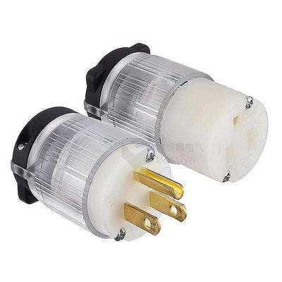 寶智霖NEMA 5-15P/C美式透明帶燈公母插 美標延長線電源插頭插座