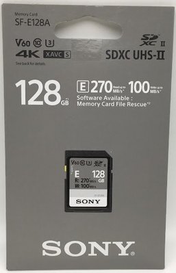 SONY SF-E128A SDXC-128Gb 270MB/s UHS-II V60 4K / 8K 影片 台灣索尼公司貨