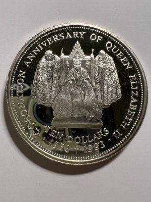 斐濟1993英國女王登基加冕40周年紀念精制銀幣 品相如圖